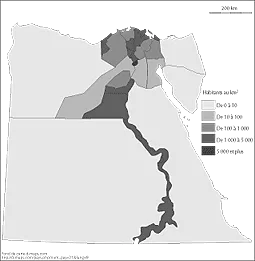 Egypte, densité de la population
